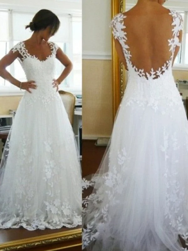 Plus-Size DressPrincess A-Line V-neck Lace Sleeveless Sweep/Brush Train Tulle Illusion Back Wedding Dress OW118 Plus-Size DressPrincess A-Line V-neck Lace Sleeveless Sweep/Brush Train Tulle Illusion Back Wedding Dress OW118
