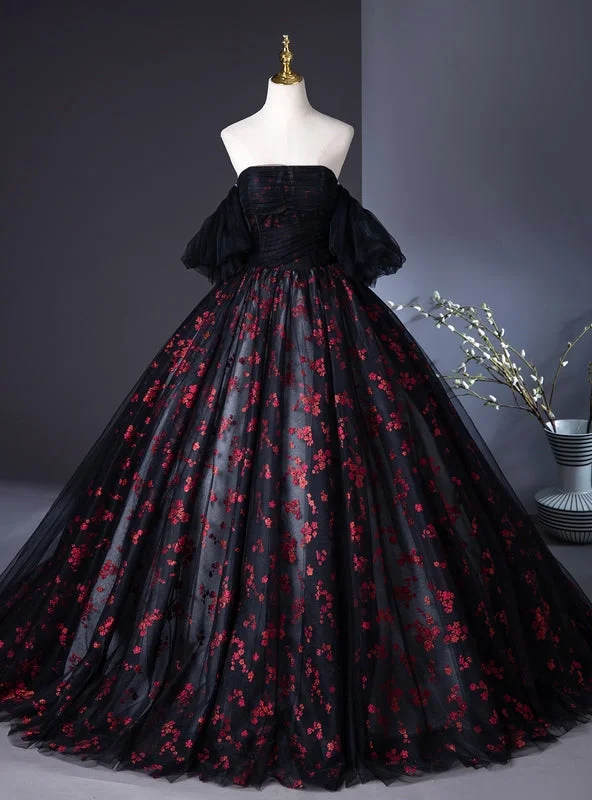 Tiered DressBlack Ball Gown Strapless Embroidery Quinceanera Dress
