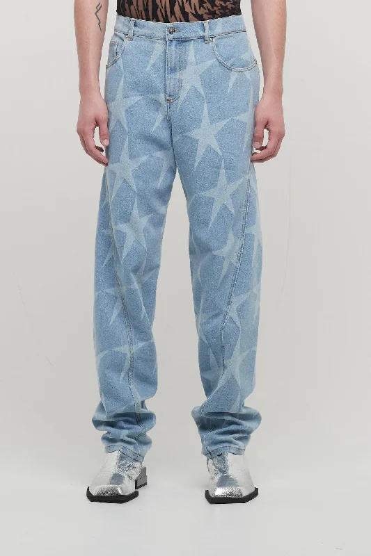 Men's Solid-Colored Pants for VersatilityMugler Laser Denim Light Blue Trousers