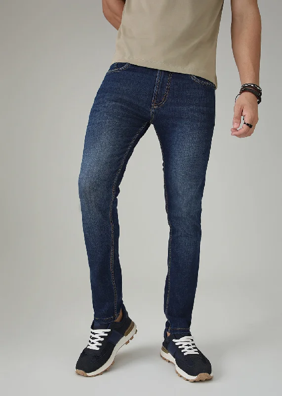 Jeans for Men with Skinny LegsDark Blue Low Fade Slim Fit Jeans