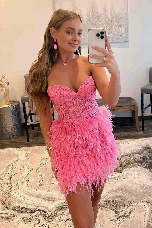 Shift DressSheath Sweetheart Lace Feather Skirt Homecoming Dress