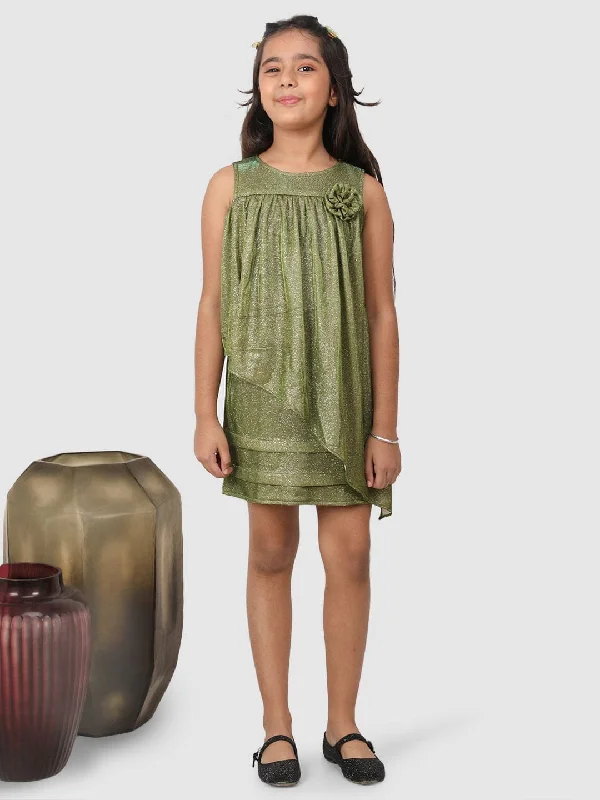 women's striped dressesPartywear  Knee Length glitter Dress Green