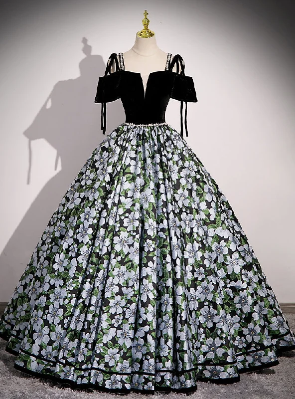 Plus-Size DressBlack Ball Gown Velvet Print Quinceanera Dress
