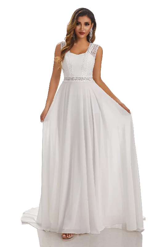 women's striped dressesSimple A-Line Sleeveless Chiffon Wedding Dress With Lace Appliques women's striped dressesSimple A-Line Sleeveless Chiffon Wedding Dress With Lace Appliques