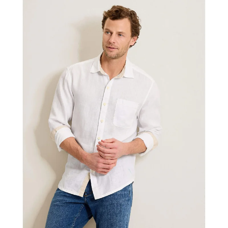 Men's Henley T-Shirts for a Casual TwistTommy Bahama Men's Paradise Breezer Long Sleeve Linen Sport Shirt - White