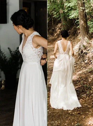 women's prom dressesA-line Sheer Round Neckline Lace Chiffon Beach Wedding Dress OW581 women's prom dressesA-line Sheer Round Neckline Lace Chiffon Beach Wedding Dress OW581