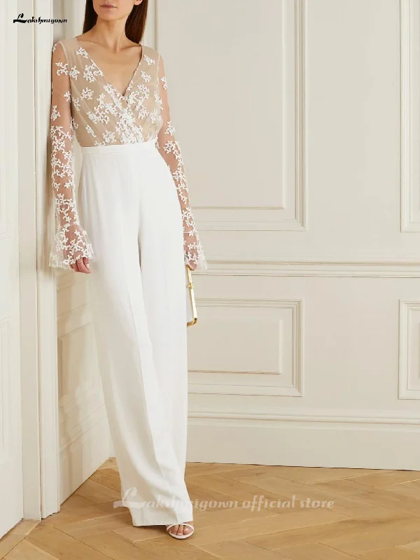 women's luxury dressesRoycebridal Lace Wedding Dress with Jumpsuit Long Sleeve