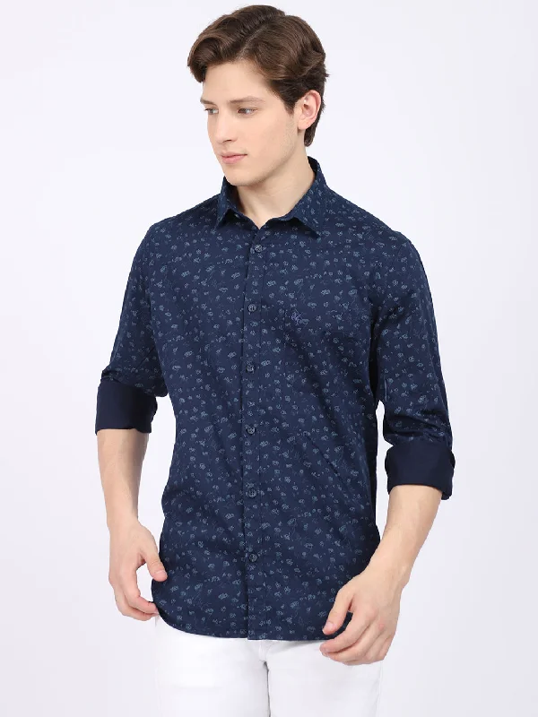 Men's Essential Dress Shirts for Everyday WearMen's Navy Blue Casual Abstract Print Full Sleeve Shirt