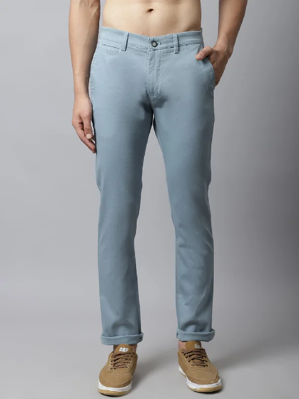 Men's Pants with Deep PocketsMen's Casual Flat front Aqua Blue  Trousers