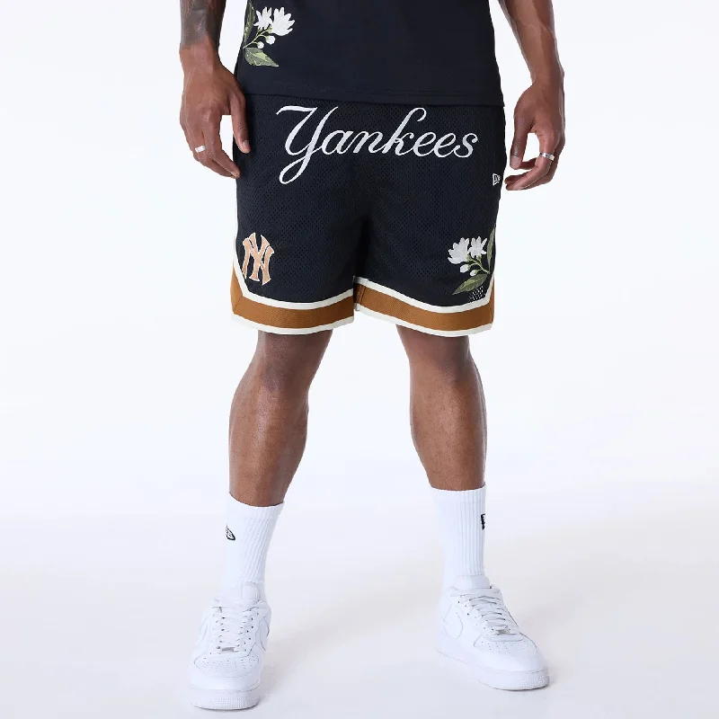 Men's Pants with Button-Down PocketsNew York Yankees MLB Floral Black Shorts