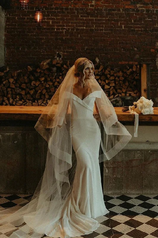 Retro DressElegant Off the Shoulder Mermaid Satin Wedding Dresses N028