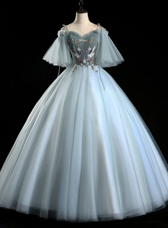 Ribbon DressBest For You Light Blue Ball Gown Tulle Spagehtti Straps Short Sleeve Quinceanera Dress Ribbon DressBest For You Light Blue Ball Gown Tulle Spagehtti Straps Short Sleeve Quinceanera Dress