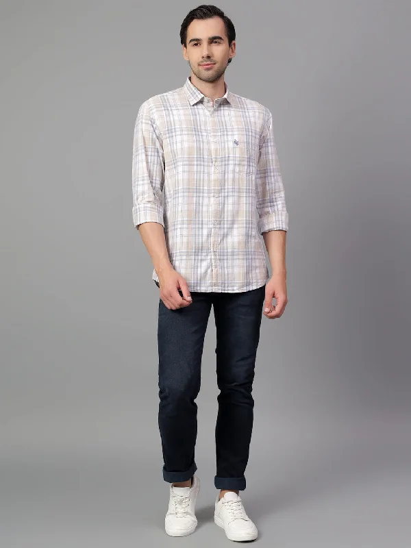 Men's Custom Dress Shirts for a Personalized FitMen's Beige Checked Full Sleeve Casual Shirt