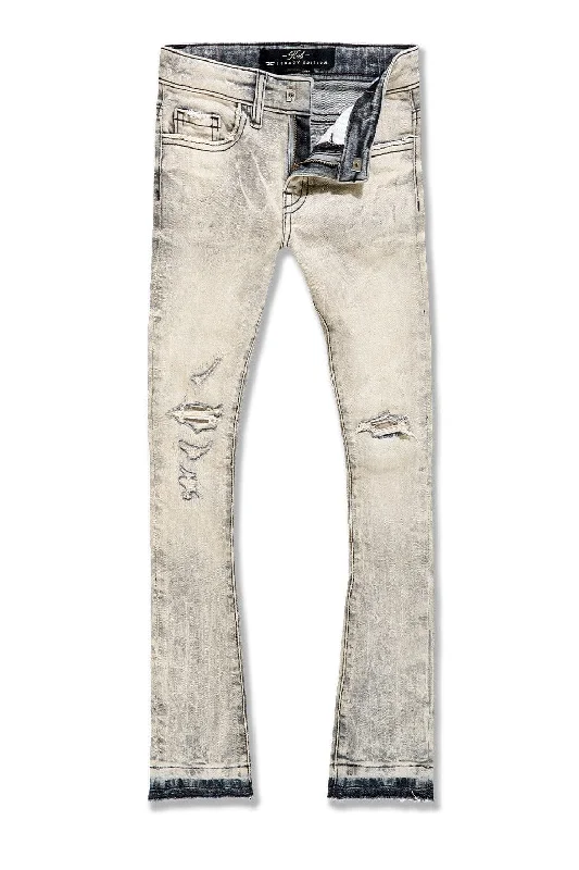 Dark Wash Men's JeansKids Attitude Stacked Denim (Bone White)
