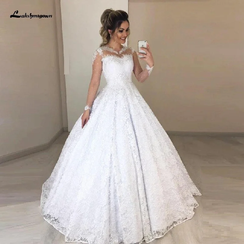women's velvet dressesTransparent Long Sleeves Wedding Gowns with Beaded