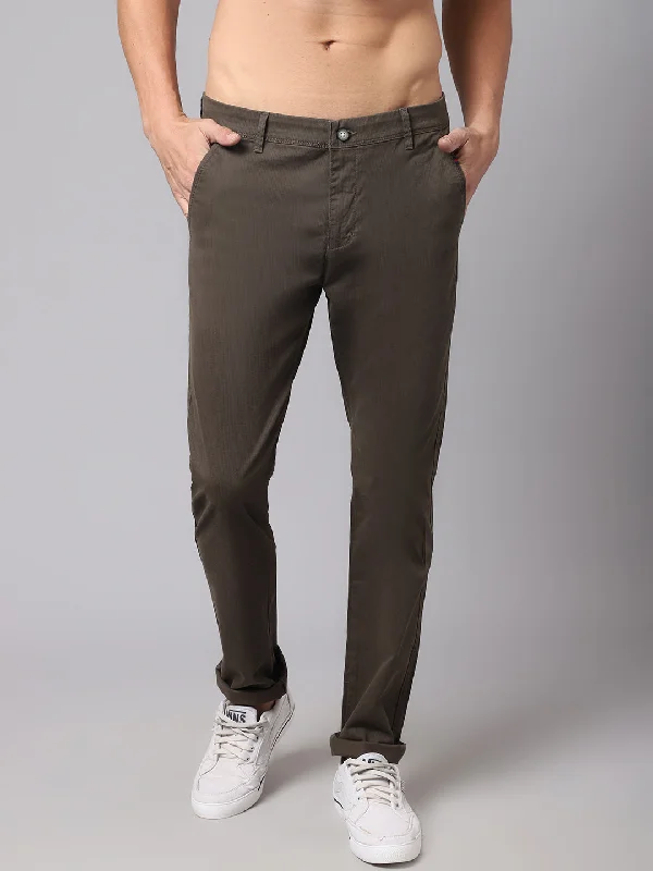 Men's Patterned Pants with StripesMen's Casual Flat front Olive Green  Trousers