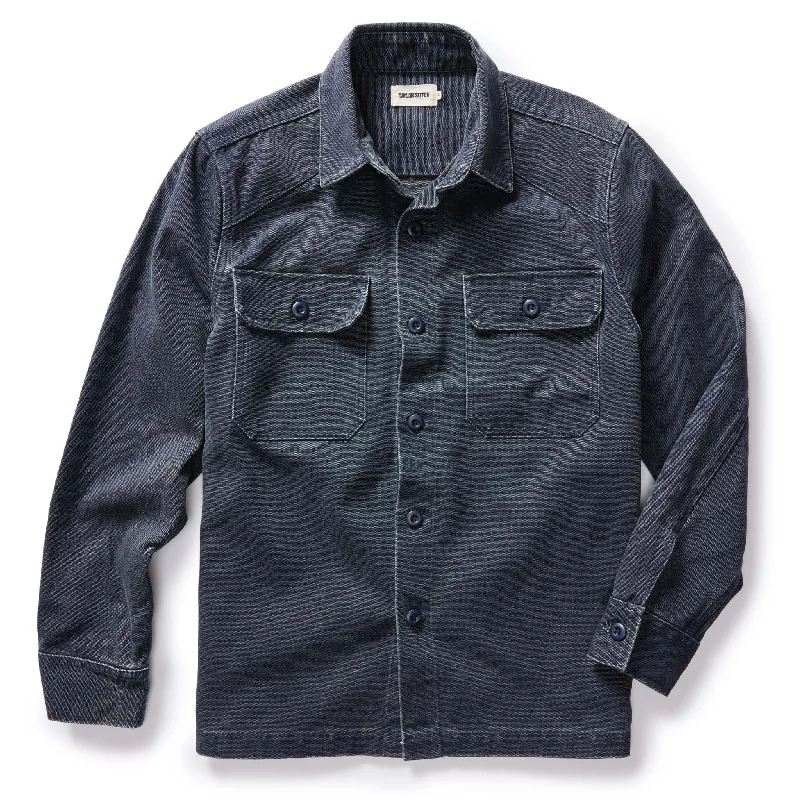 Men's French-Cuff Shirts for a Sophisticated EdgeThe Shop Shirt in Navy Chipped Canvas Men's French-Cuff Shirts for a Sophisticated EdgeThe Shop Shirt in Navy Chipped Canvas