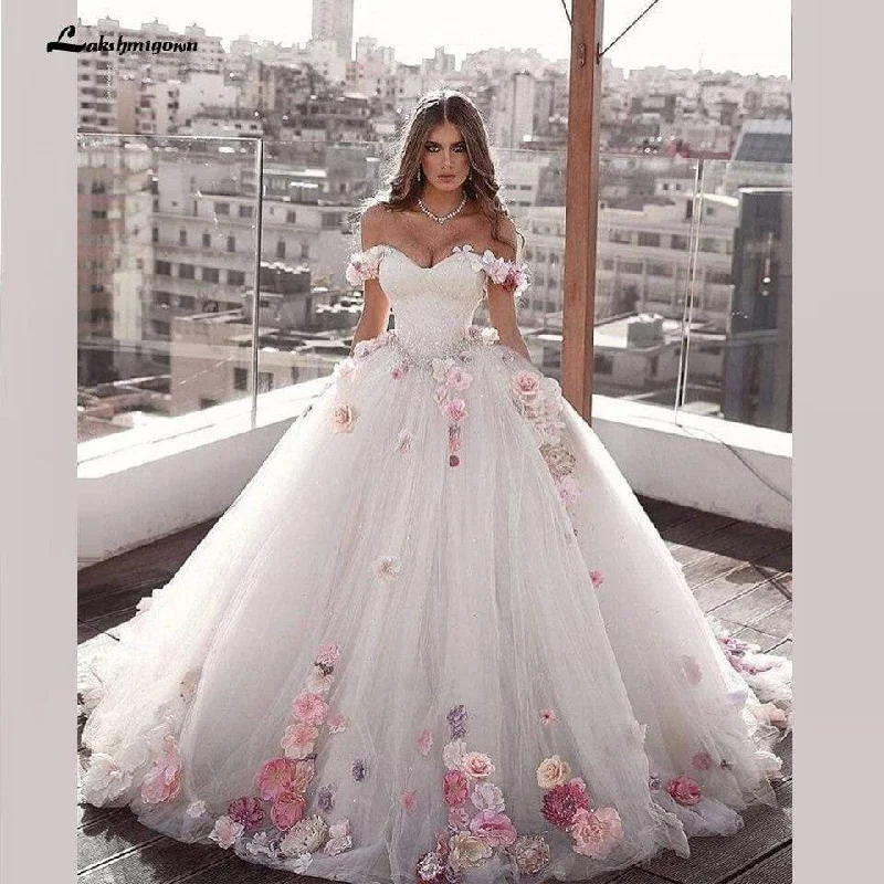 women's party dressesLuxury 3D Flower Wedding Gowns Corset Lace Up Back Plus Size
