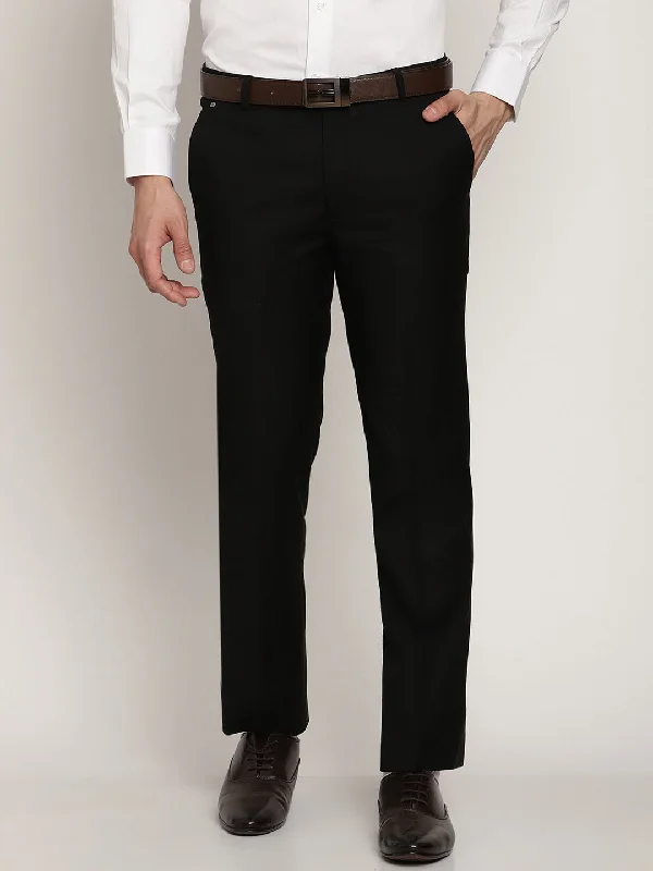 Men's Pants with Appliqué DetailsMen's Formal Flat front Black  Trousers