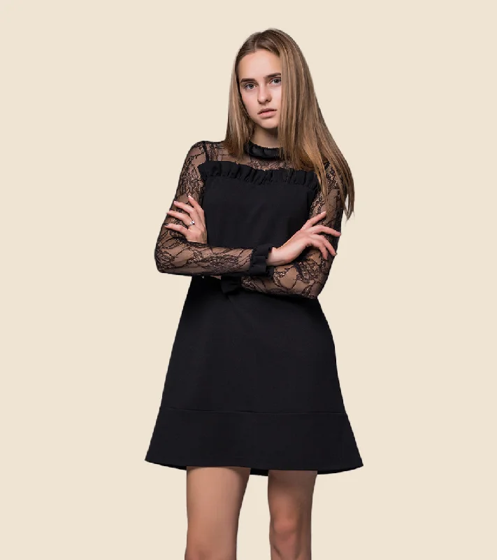 Elegant Straight-Leg Men's JeansWomen black high-neck dress