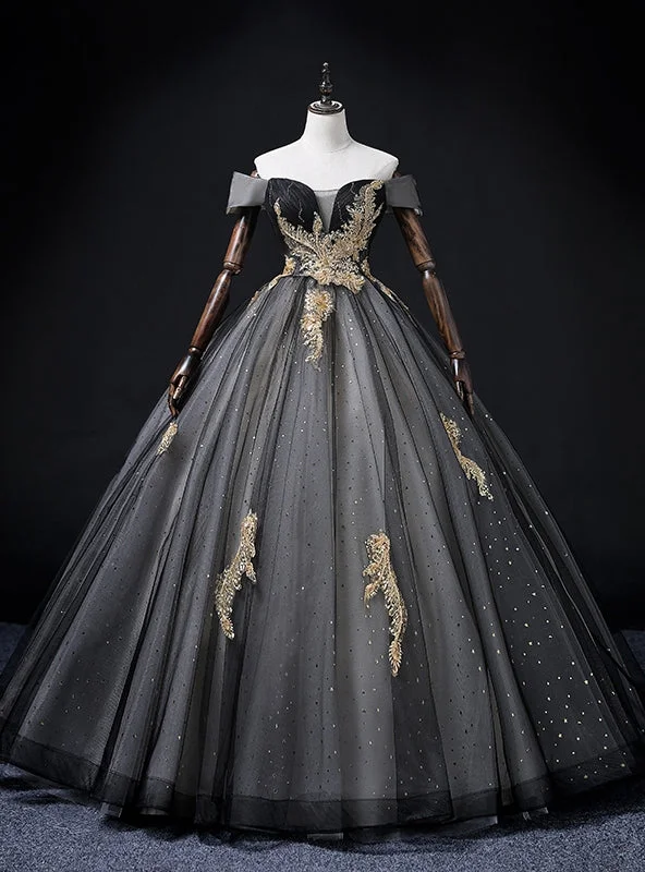 Statement DressBlack Off the Shoulder Sequins Appliques Quinceanera Dress