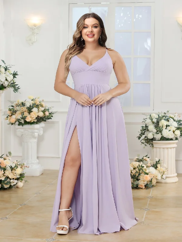 Peplum Hem DressA-Line/Princess Spaghetti Straps Long Plus Size Wedding Party Dresses with Split Side Peplum Hem DressA-Line/Princess Spaghetti Straps Long Plus Size Wedding Party Dresses with Split Side