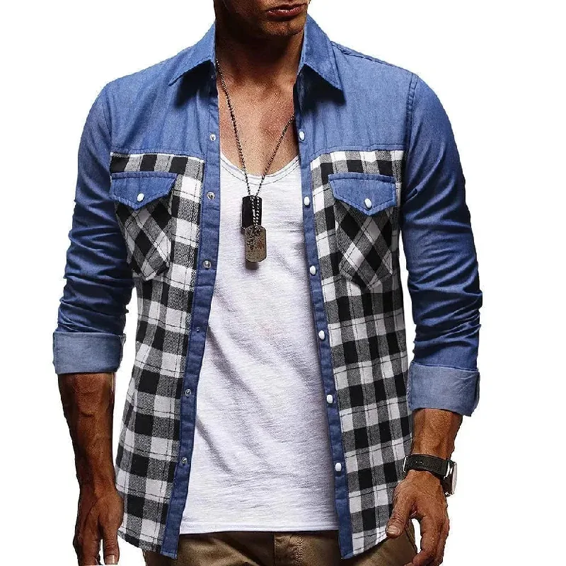 Men's Tennis Shirts for Court ComfortPlaid Casual Denim Shirt For Men,