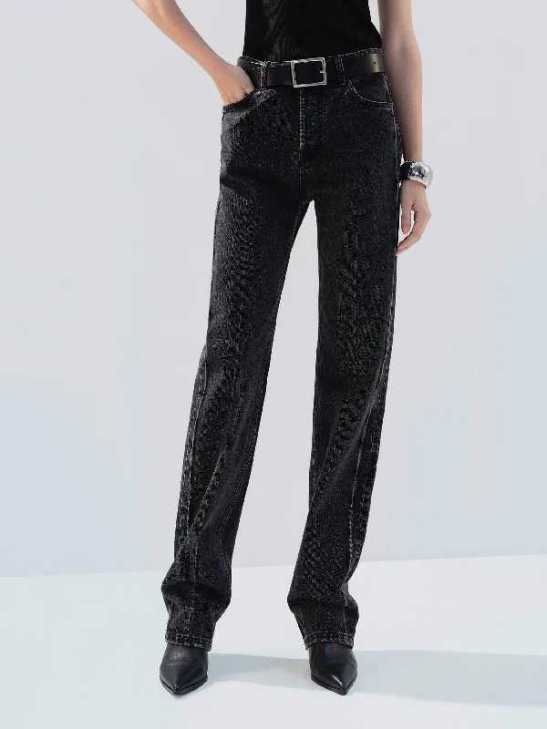 Men's Jeans with a Destroyed LookHigh Waist Black Straight Jeans