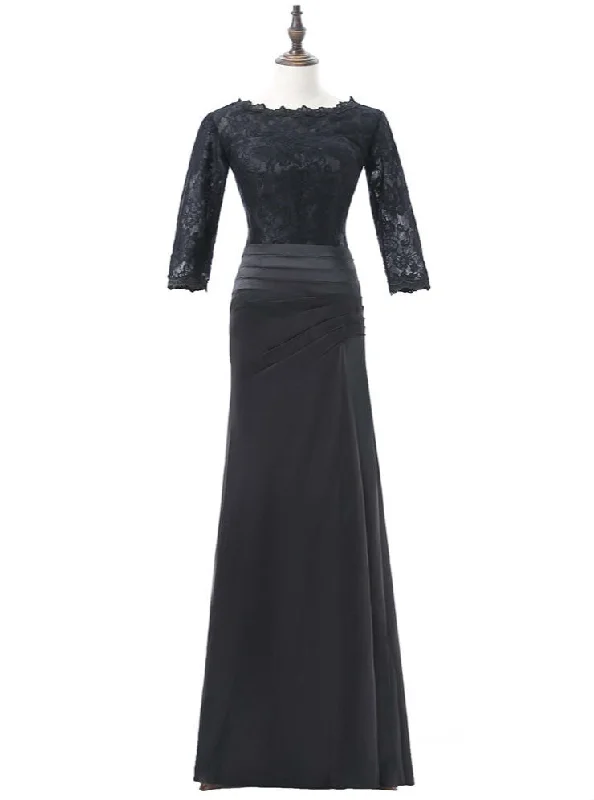 Glamour DressBlack Mermaid 3/4 Sleeves Satin Mother Of The Bride Dresses