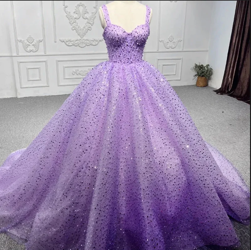 women's wrinkle-resistant dressesPurple Sweetheart Sequined Evening Party Dress