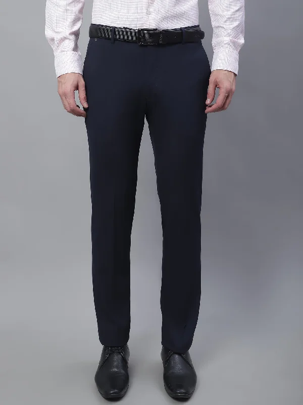 Men's Pants with Adjustable WaistbandsMen's Formal Flat front Navy Blue  Trousers