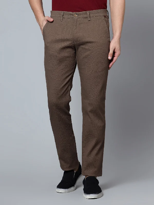Men's Pants with Hidden PocketsMen's Casual Flat front Brown  Trousers