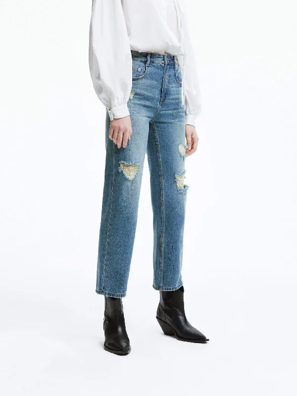 Zip-Fly Men's JeansFrayed Detail Ankle Jeans