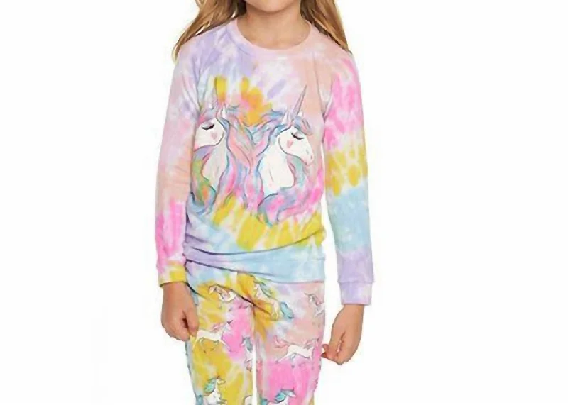 Men's Sweaters for SpringGirls Reflected Unicorns Pullover Sweatshirt In Tie Dye