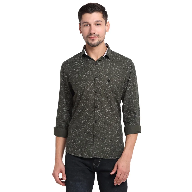 Men's Collared Shirts for Formal OccasionsMen's Printed Olive Spread Collar Full Sleeves Casual Shirt Men's Collared Shirts for Formal OccasionsMen's Printed Olive Spread Collar Full Sleeves Casual Shirt