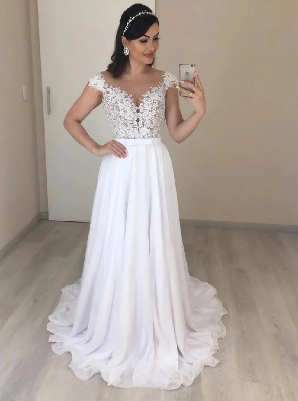 Embellished DressA-line Chiffon Wedding Dresses With Appliques, Backless Beach Bridal Gown OW613 Embellished DressA-line Chiffon Wedding Dresses With Appliques, Backless Beach Bridal Gown OW613