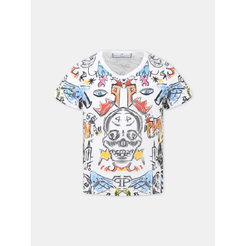 Men's Sweaters with Fold-Over CuffsWhite Graphic Print T-Shirt