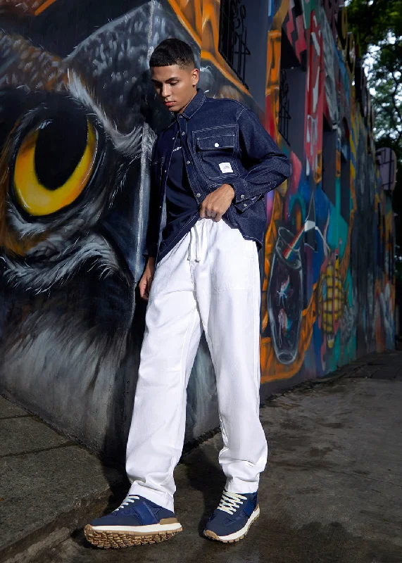 Men's Tapered JeansWhite Drawstring Drill Denim