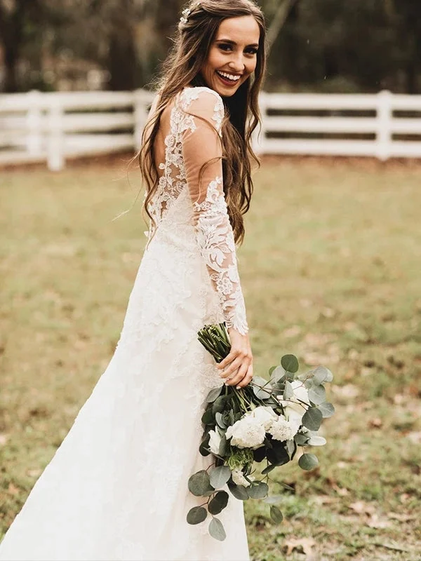 Cold-Shoulder DressLace Appliques Long Sleeves Mermaid Wedding Dress Backless Bridal Gown OW628 Cold-Shoulder DressLace Appliques Long Sleeves Mermaid Wedding Dress Backless Bridal Gown OW628