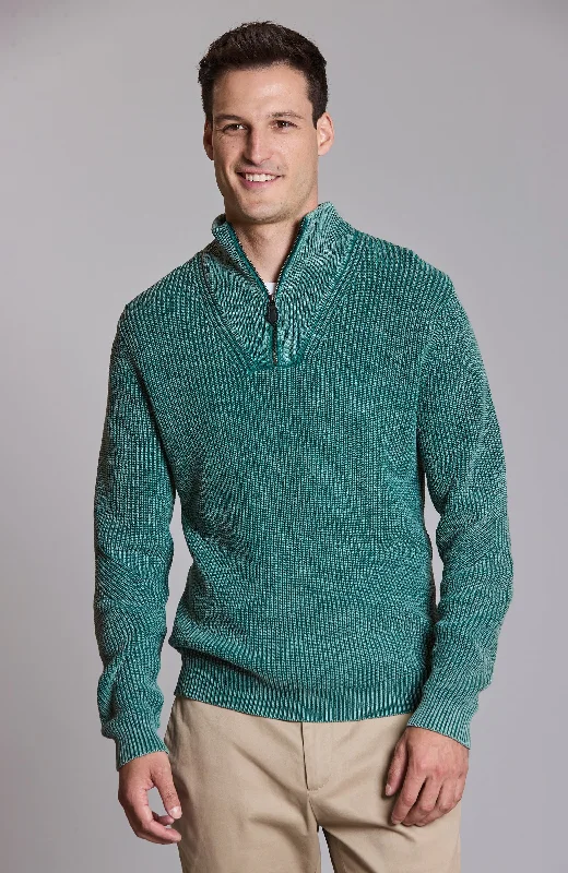 Men's Coats with Military InfluenceMineral Wash 1/4 Zip Sweater - Brunswick Green