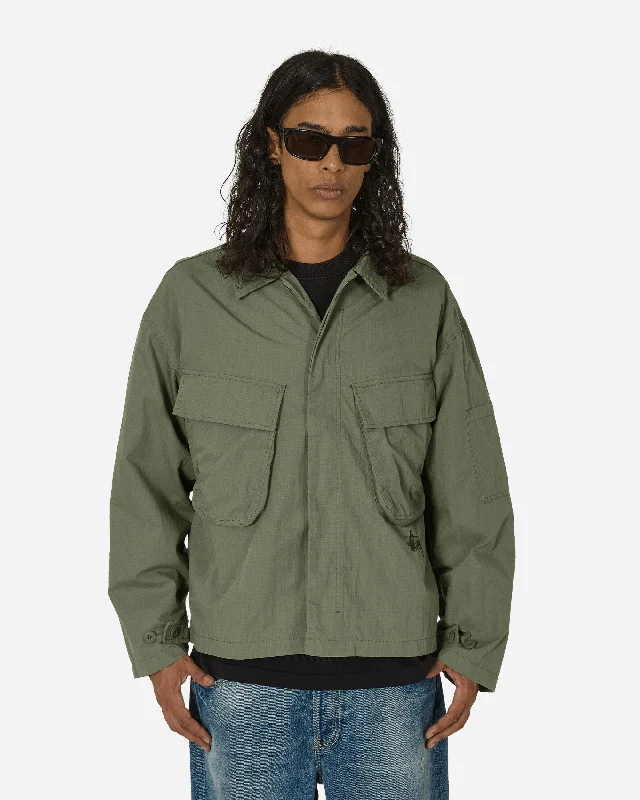 Men's Iron-Free Shirts for Wrinkle-Resistant WearMilitary Longsleeve Overshirt Olive
