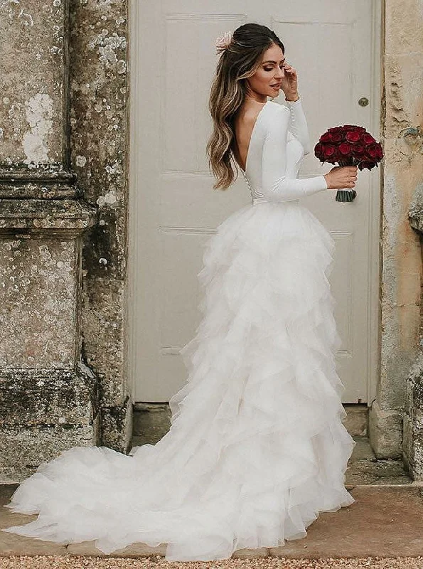 women's pastel dressesPrincess Bateau Long Sleeves Tulle Wedding Dress With Ruffles OW597 women's pastel dressesPrincess Bateau Long Sleeves Tulle Wedding Dress With Ruffles OW597