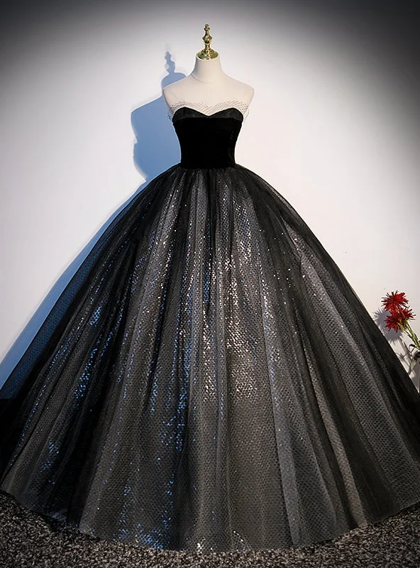 women's bow dressesBlack Tulle Sequins Sweetheart Quinceanera Dress