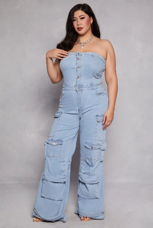 Jeans for Men with Skinny LegsPlus Size Daisy Denim Strapless Cargo Jumpsuit