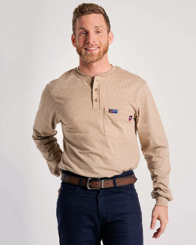 Casual Men's Pullover SweatersFR Henley Tee | 7oz. 100% Cotton Jersey Knit | Khaki