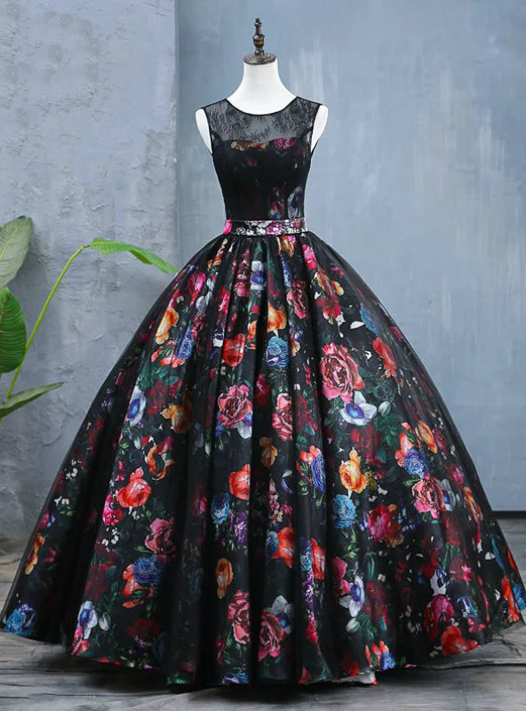Body-Hugging DressBlack Ball Gown Satin Print Lace Backless Quinceanera Dresses