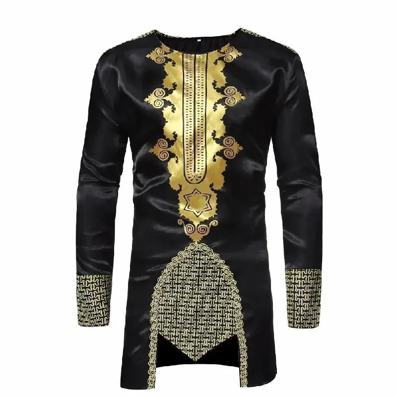 Men's Bold-Color Shirts for a Statement PieceBlack Long African Men Shirt