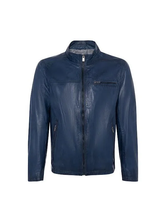 Men's Coats for Mild WeatherLino Lambskin Leather Jacket- Jean Blue