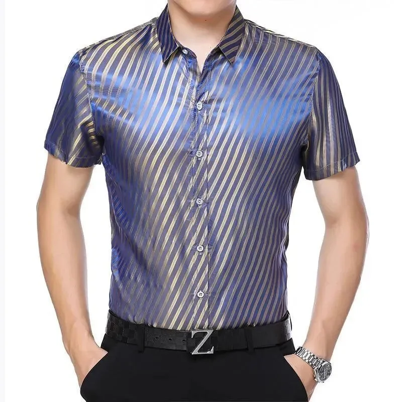Men's Patterned Dress Casual Shirts for Smart-Casual EventsReynolds Striped Silk Shirt For Men Men's Patterned Dress Casual Shirts for Smart-Casual EventsReynolds Striped Silk Shirt For Men