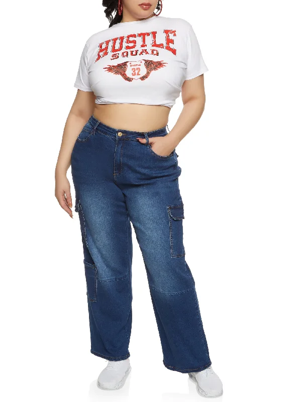 Men's Ripped JeansPlus Size WAX Wide Leg Cargo Jeans